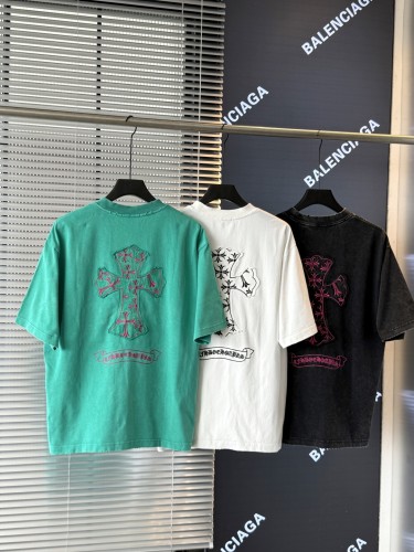 Chrome Hearts New Patchwork Cross Embroidered Sanskrit T-shirt Casual Short Sleeve