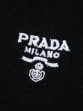 Prada Classic Logo Embroidered Wool Round Neck Short Sleeve