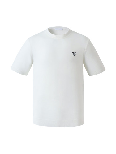 Prada Classic Logo Embroidered Wool Round Neck Short Sleeve