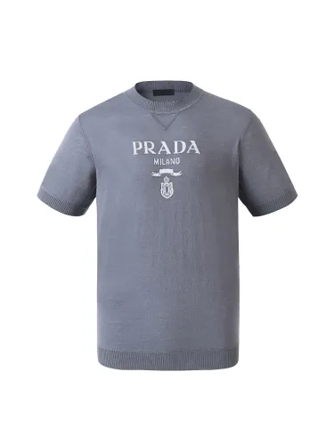 Prada Classic Logo Jacquard Wool Round Neck Short Sleeve