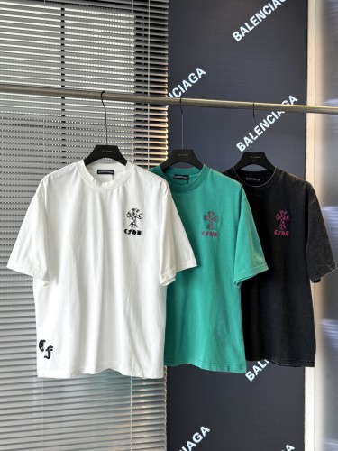 Chrome Hearts New Patchwork Cross Embroidered Sanskrit T-shirt Casual Short Sleeve