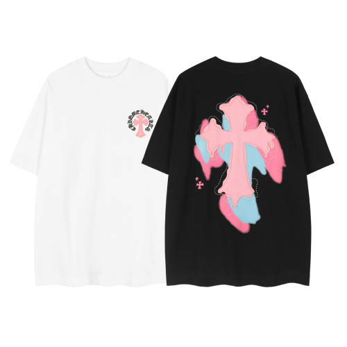 Chrome Hearts Fashion Cross Skin Embroidered Graffiti Dissolved Print Short Sleeve T-shirt