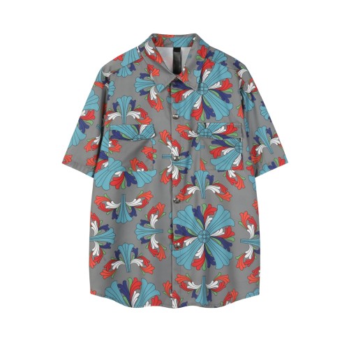 Chrome Hearts Fashion Ice Silk Cotton Beach Full Print Short Sleeve Shirt Shorts Set