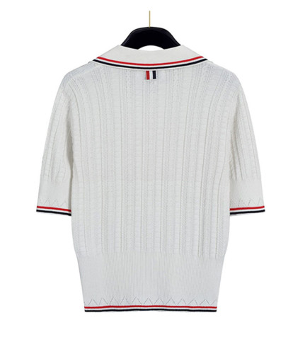 Thom Browne Fashion Women's Tethered Collar Knitted Short Sleeve Polo Shirt