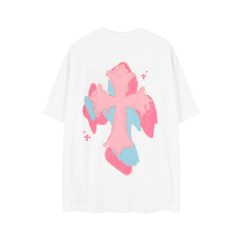 Chrome Hearts Fashion Cross Skin Embroidered Graffiti Dissolved Print Short Sleeve T-shirt