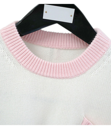 Thom Browne Fashion Women's Color Blocked Round Neck Knitted Short Sleeve