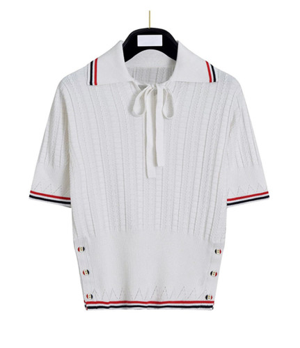 Thom Browne Fashion Women's Tethered Collar Knitted Short Sleeve Polo Shirt