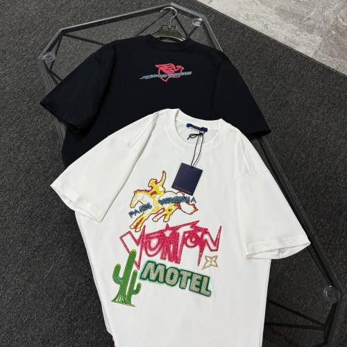 Louis Vuitton Fashion Diamond Printed Short Sleeve Couple Casual Round Neck T-shirt