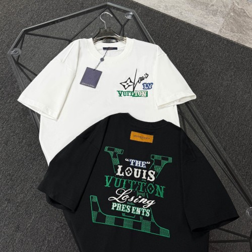 Louis Vuitton Classic Heavy Embroidered Logo Short Sleeve Couple Casual Round Neck T-shirt