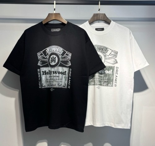 Amiri New Retro Logo Letter Printed Short Sleeve Couple Casual Round Neck T-shirt