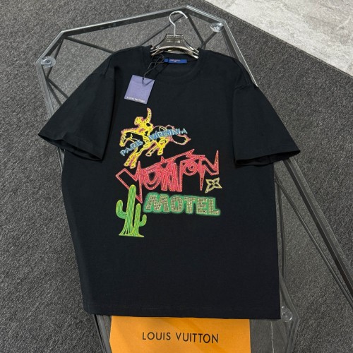 Louis Vuitton Fashion Diamond Printed Short Sleeve Couple Casual Round Neck T-shirt