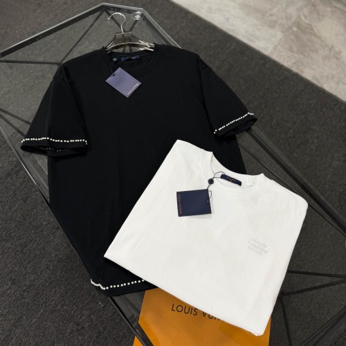 Louis Vuitton Fashion Embroidered Pearl Short Sleeve Couple Casual Round Neck T-shirt