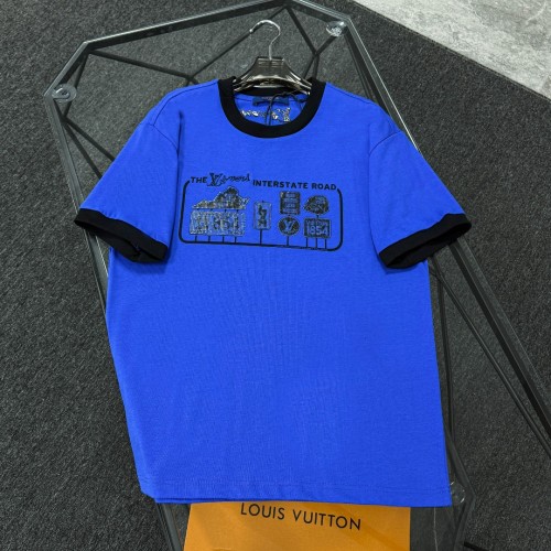 Louis Vuitton Classic Diamond Embroidered Logo Short Sleeve Couple Casual Round Neck T-shirt