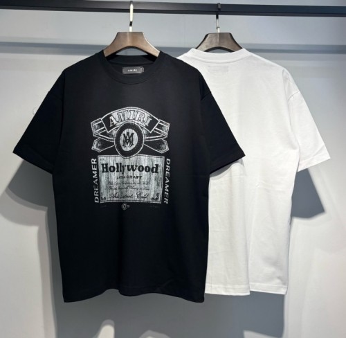 Amiri New Retro Logo Letter Printed Short Sleeve Couple Casual Round Neck T-shirt