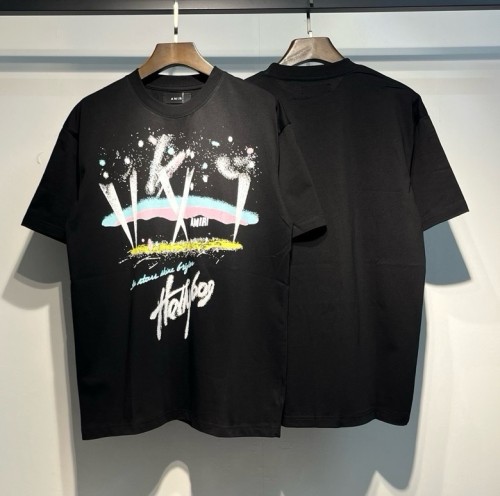 Amiri Fashion Graffiti Printed Short Sleeve Couple Casual Round Neck T-shirt