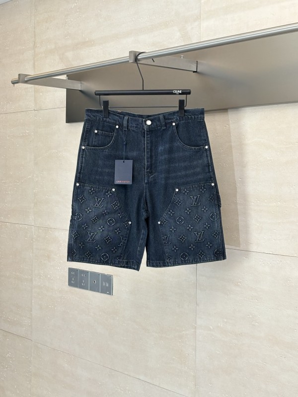 Louis Vuitton New Embossed Logo Denim Shorts Casual Work Pants