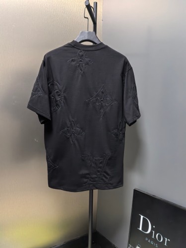 Louis Vuitton Fashion Full Embroidered Logo T-shirt Couple Casual Cotton Short Sleeve