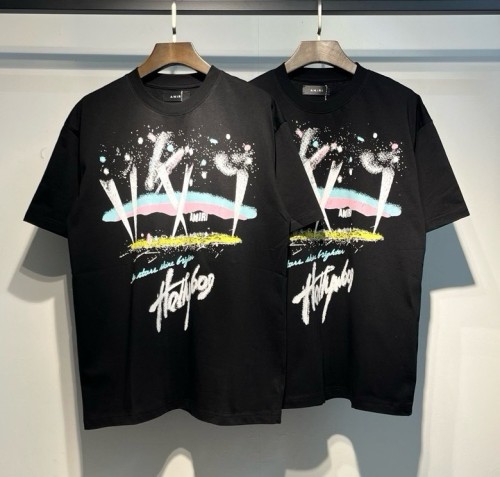 Amiri Fashion Graffiti Printed Short Sleeve Couple Casual Round Neck T-shirt