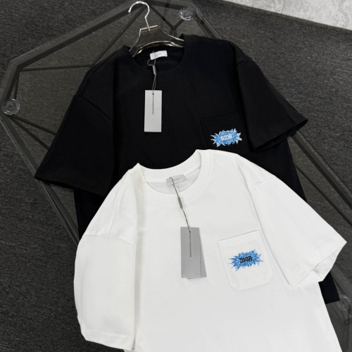 Dior Classic Embroidered Logo Short Sleeve Unisex Casual Round Neck T-shirt