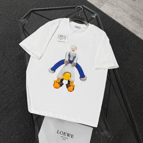 Loewe Fashion Embroidered Logo Printed Short Sleeve Couple Casual Round Neck T-shirt