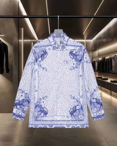 Dior Classic Animal Flower Logo Printed Casual Long Sleeve Shirt