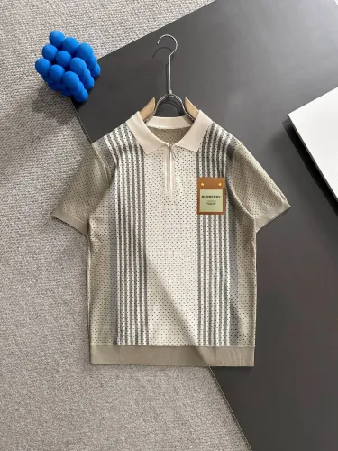 Burberry New Fashion Hollow Half Zipper Collar Knitted Short Sleeve