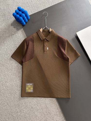 Loewe Fashion Splicing Waffle Collar Loose Short Sleeve