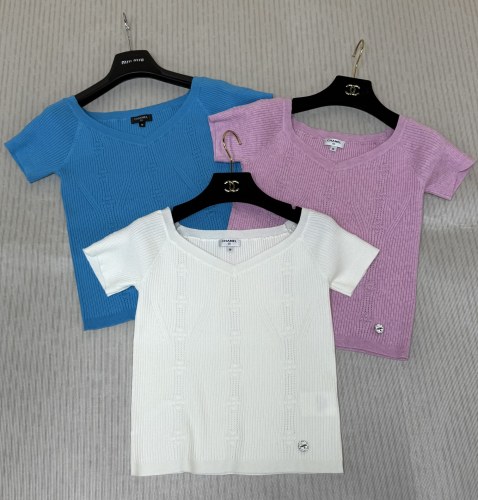 Chanel Women's New Fashion 3D Jacquard Knitted Short Sleeve