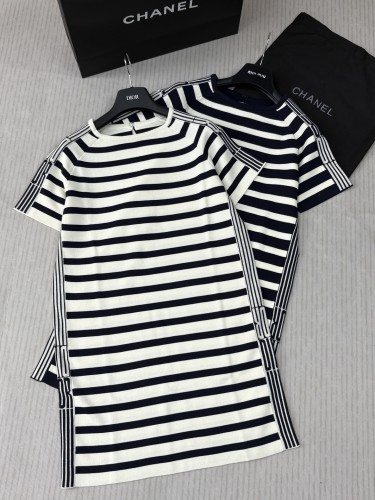 Dior New Classic Stripe Splicing Knitted Round Neck Loose Dress