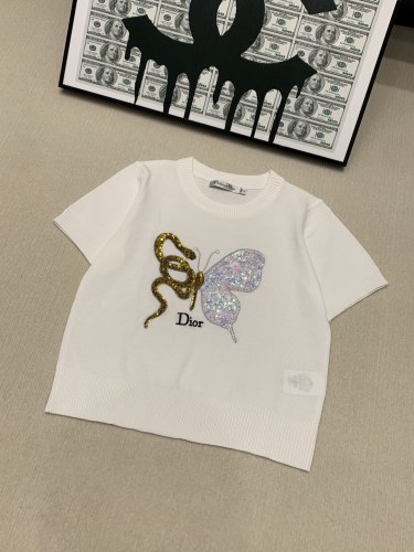 Dior Spring/Summer New Fashion Bead Knitted Round Neck Short Sleeve