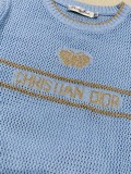 Dior Spring/Summer New Gold Thread Logo Hollow Knitted Round Neck Short Sleeve