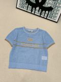 Dior Spring/Summer New Gold Thread Logo Hollow Knitted Round Neck Short Sleeve