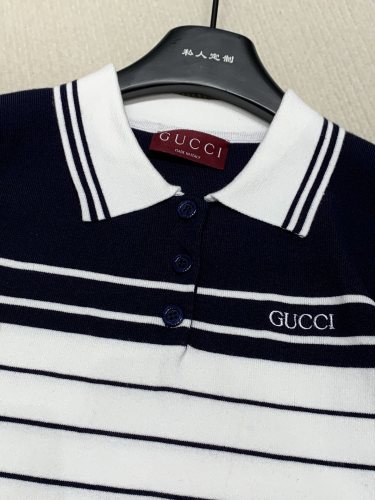 Gucci New Classic Stripe Splicing Knitted Collar Short Sleeve