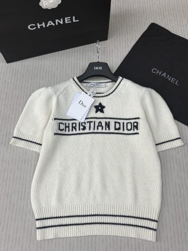 Dior New Classic Lucky Star Letter Jacquard Knitted Round Neck Short Sleeve