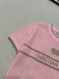 Dior Spring/Summer New Gold Thread Logo Hollow Knitted Round Neck Short Sleeve