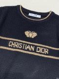Dior Spring/Summer New Gold Thread Logo Hollow Knitted Round Neck Short Sleeve