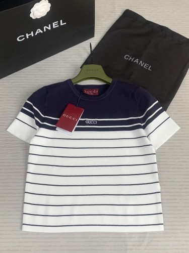 Gucci New Classic Stripe Splicing Knitted Round Neck Short Sleeve