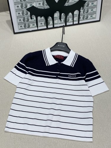 Gucci New Classic Stripe Splicing Knitted Collar Short Sleeve
