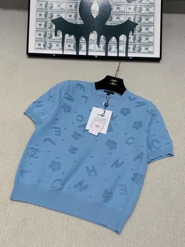 Chanel New Fashion 3D Towel Embroidered Logo Knitted Round Neck Short Sleeve