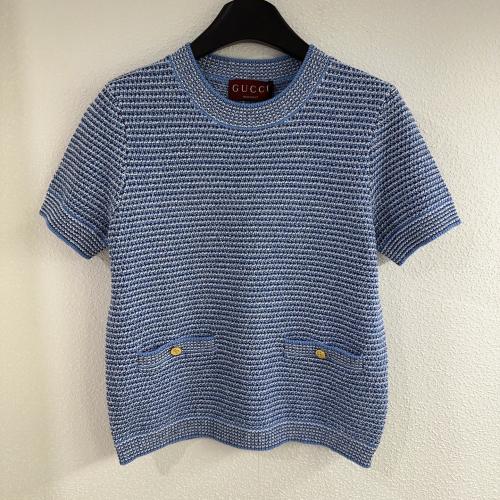 Gucci New Fashion Contrast Stripe Double Pocket Knitted Short Sleeve