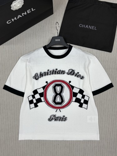 Dior New Classic Letter Logo Jacquard Round Neck Knitted Short Sleeve