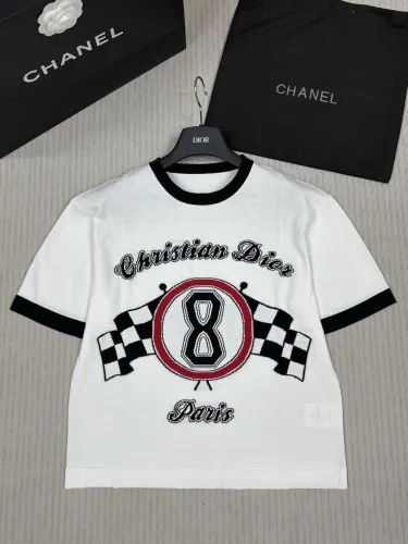 Dior New Classic Letter Logo Jacquard Round Neck Knitted Short Sleeve