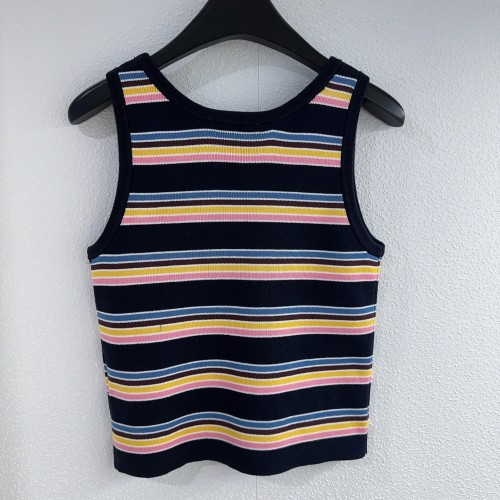 Prada New Fashion Contrast Stripe Embroidered Logo Round Neck Knitted Tank Top