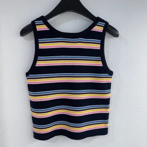 Prada New Fashion Contrast Stripe Embroidered Logo Round Neck Knitted Tank Top