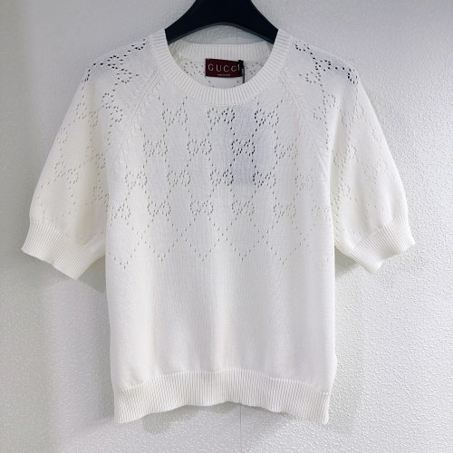 Gucci New Double G Jacquard Hollow Knitted Round Neck Short Sleeve