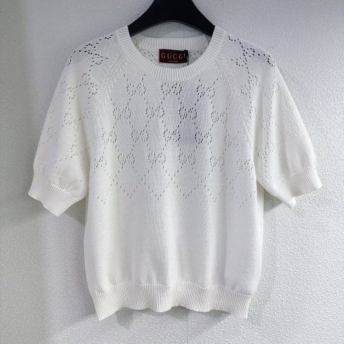 Gucci New Double G Jacquard Hollow Knitted Round Neck Short Sleeve