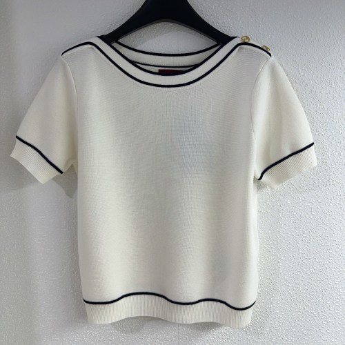 Gucci New Fashion Contrast Striped Shoulder Button Knitted Shirt