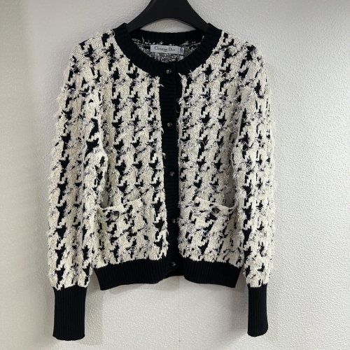 Dior New Fashion Versatile Contrast Grid Knitted Cardigan