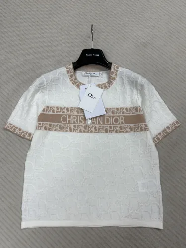 Dior New Classic Logo Jacquard Round Neck Knitted Short Sleeve
