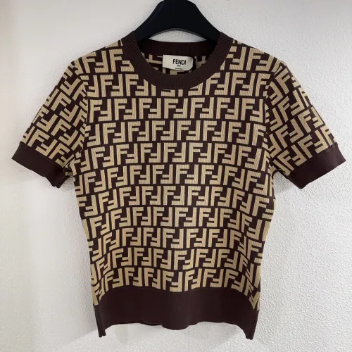 Fendi New Classic FF Jacquard Round Neck Knitted Short Sleeve